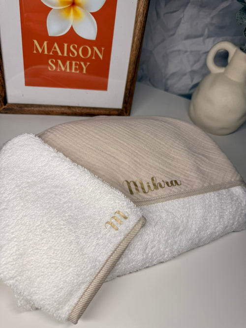 Cape de bain personnalisée avec gant assorti – Maison SMEY